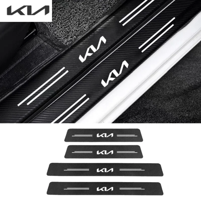 Car threshold strips for Kia RIO STINGER Seltos K5 Sorento Ceed Forte logo car threshold guard carbon fiber sticker accessories