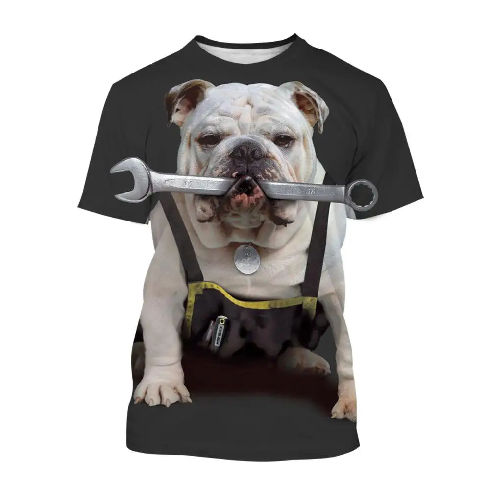 New Casual Round Neck Men's Children's Bulldog Animal Fun Funny Printed Short Sleeved 3d Sports Breathable Light Colored T-shirt