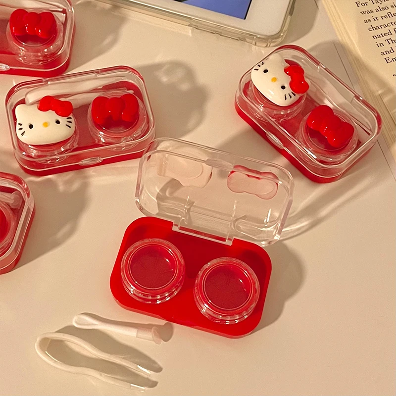 

Kawaii Hello Kitty чехол для контактных линз в мультяшном стиле, силиконовый материал, герметичный чехол для контактных линз, Рождественский подарок