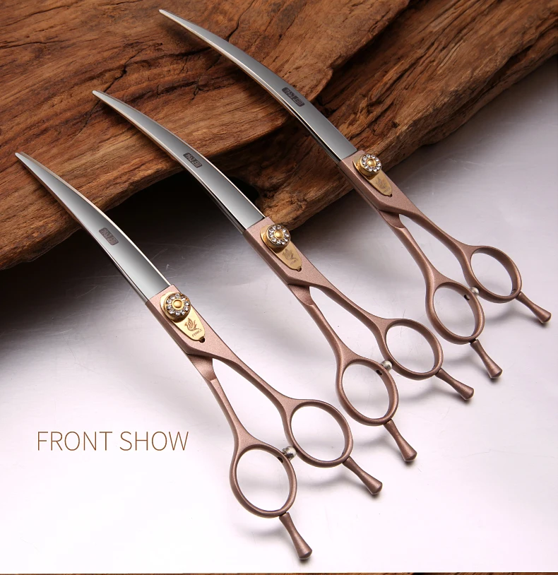 Fenice JP440C Hundeschere aus Stahl, 7/7,5/8 Zoll, Hundesalon-Schere, gebogene Haarschneideschere für Hunde, professioneller Groomer – Detail 3