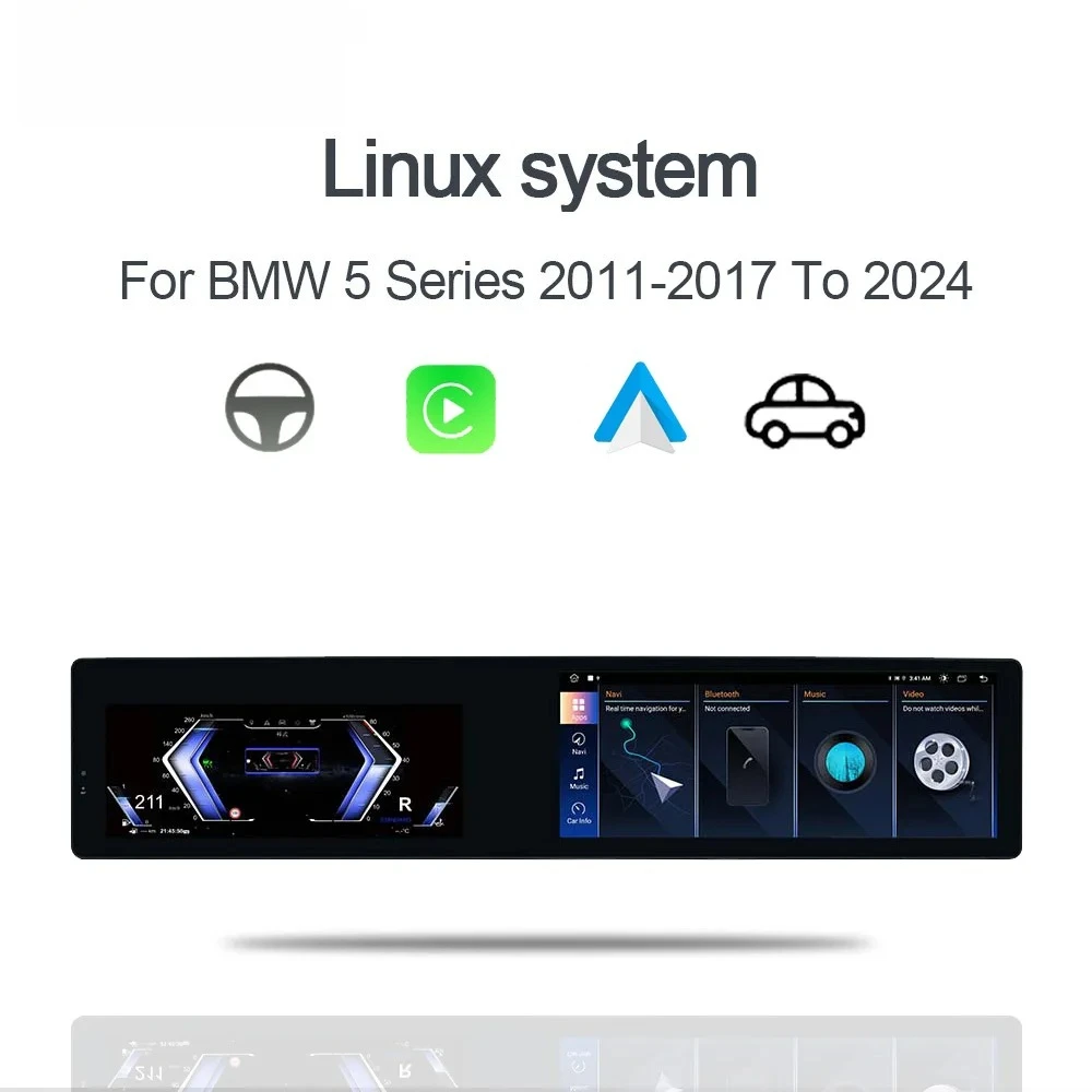 12.3'' Dual Screen for BMW 5 Series 2011-2017 To 2024 Digital Cluster Large Screen Navigation Apple Carplay Car Radio DSP BT GPS