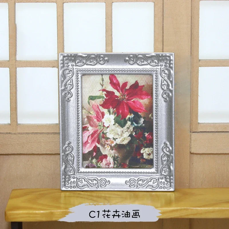 1 ชิ้น 1/12 Dollhouse Miniature ภาพวาดสีน้ํามัน Mini Wall ภาพวาดของเล่นสําหรับตุ๊กตาอุปกรณ์ House ตกแต่ง ob11