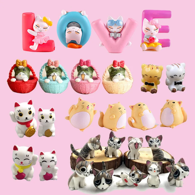 Lucky Cat Miniature Figurine Cartoon Kitten Cats Animal Landscape Cake Car Garden Home Decoration Decorative Gift Plastic Craft