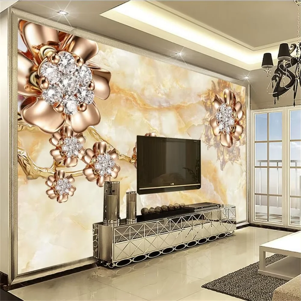 custom 3d mural Diamond Flower wallpaper stickers pirate ship painting adornment TV setting art lily wall paper home decoration