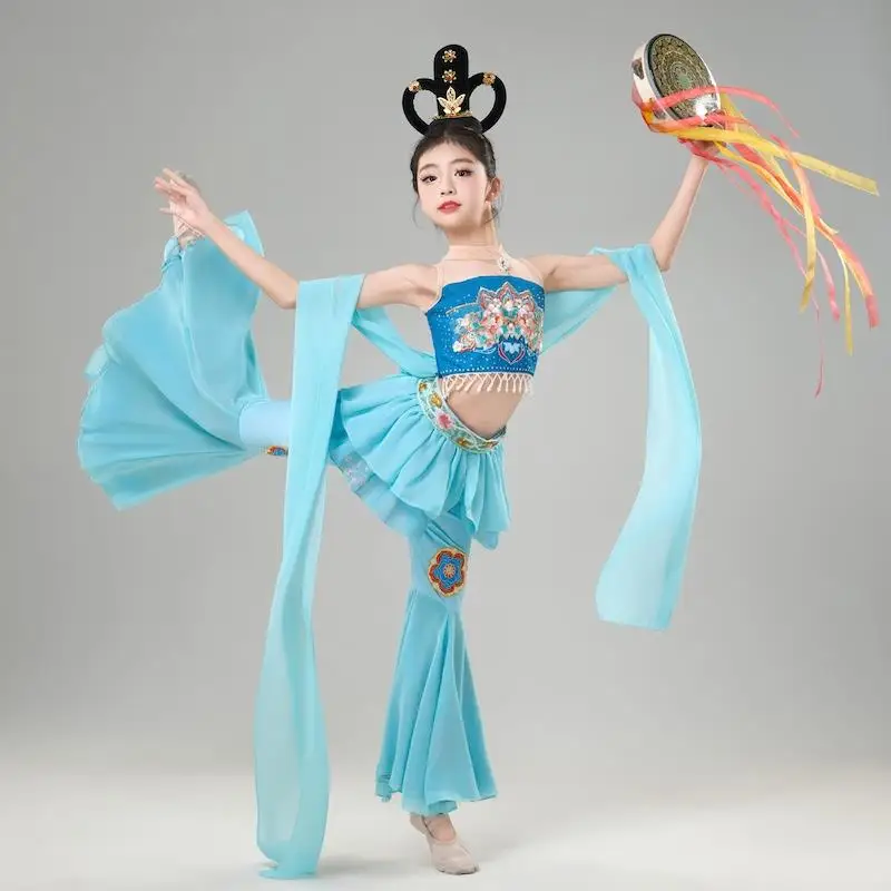 

Новый детский танцевальный костюм «Хуо Хай Тянь» — древнекитайский наряд для выступлений, классический танцевальный костюм для девочек, этническая одежда