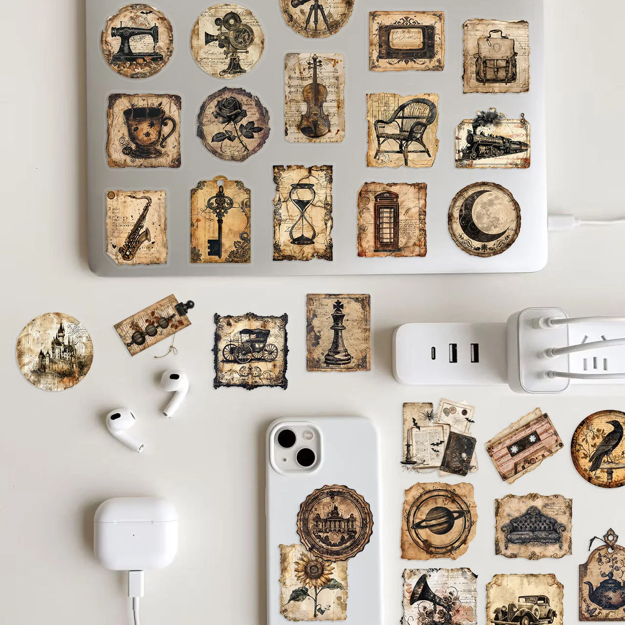 50/100 قطعة الكرتون الرجعية التسمية ملصق حزمة مقاوم للماء شفافة PET ديكور الغيتار دفتر القرطاسية ملصقات