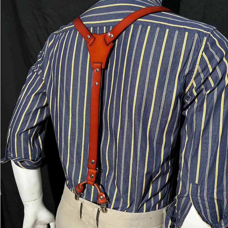 レザーサスペンダーベルト-男女兼用-落下防止クリップ式-ライトブラウン-カジュアルスタイル-合金バックル-レジャー-男女問わず着用可能