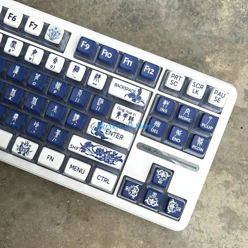 

E65E 116Keys Profile Blue and White Porcelains Keycaps PBT DyeSublimation Keycaps for Mechanical Keyboards