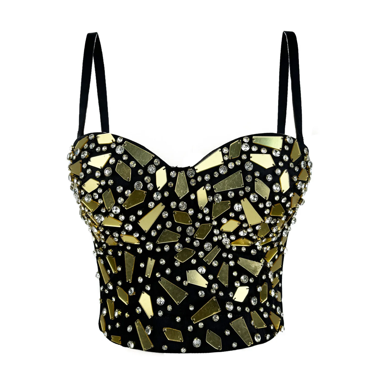 

Темно-черное стеклянное бюстье с пайетками в стиле панк и корсетом на бретельках для женщин, готическое нижнее белье для тренировок на талии