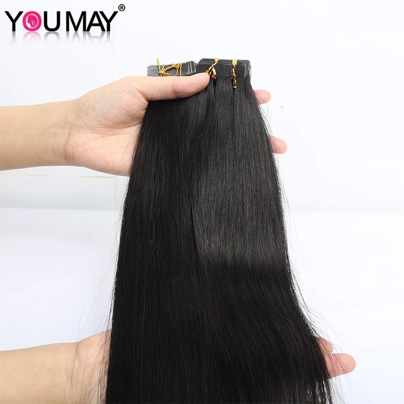 Extensiones de cabello humano Yaki Tape Ins para mujeres negras, 100% cabello humano virgen indio Real, cinta sin costuras, paquetes de cabello Yaki