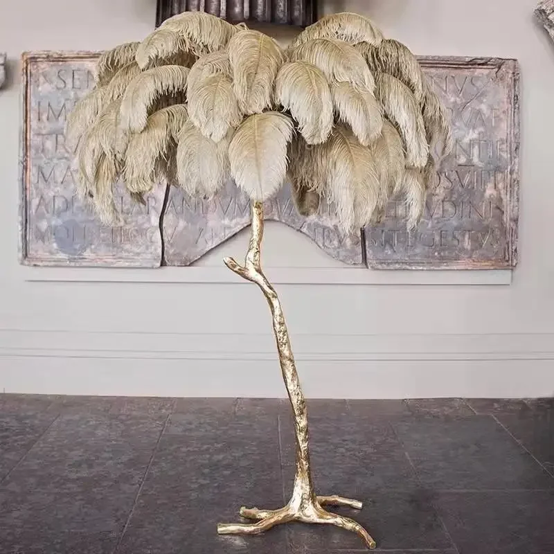 French Cream Wind Feather Floor Lamp Living Room Decoration Bedroom Light Luxury LED Lamp Room Decoration Atmosphere Floor Lamp