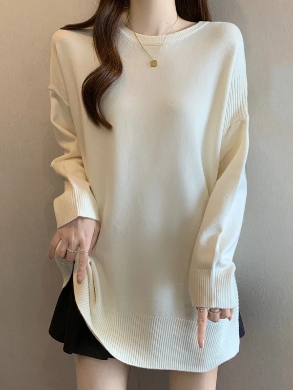 

Soft Knitted Long Sleeve Women's T-shirt Shoulder Length Base Shirt plus Size Comfortable Korean Style Commute Fashion