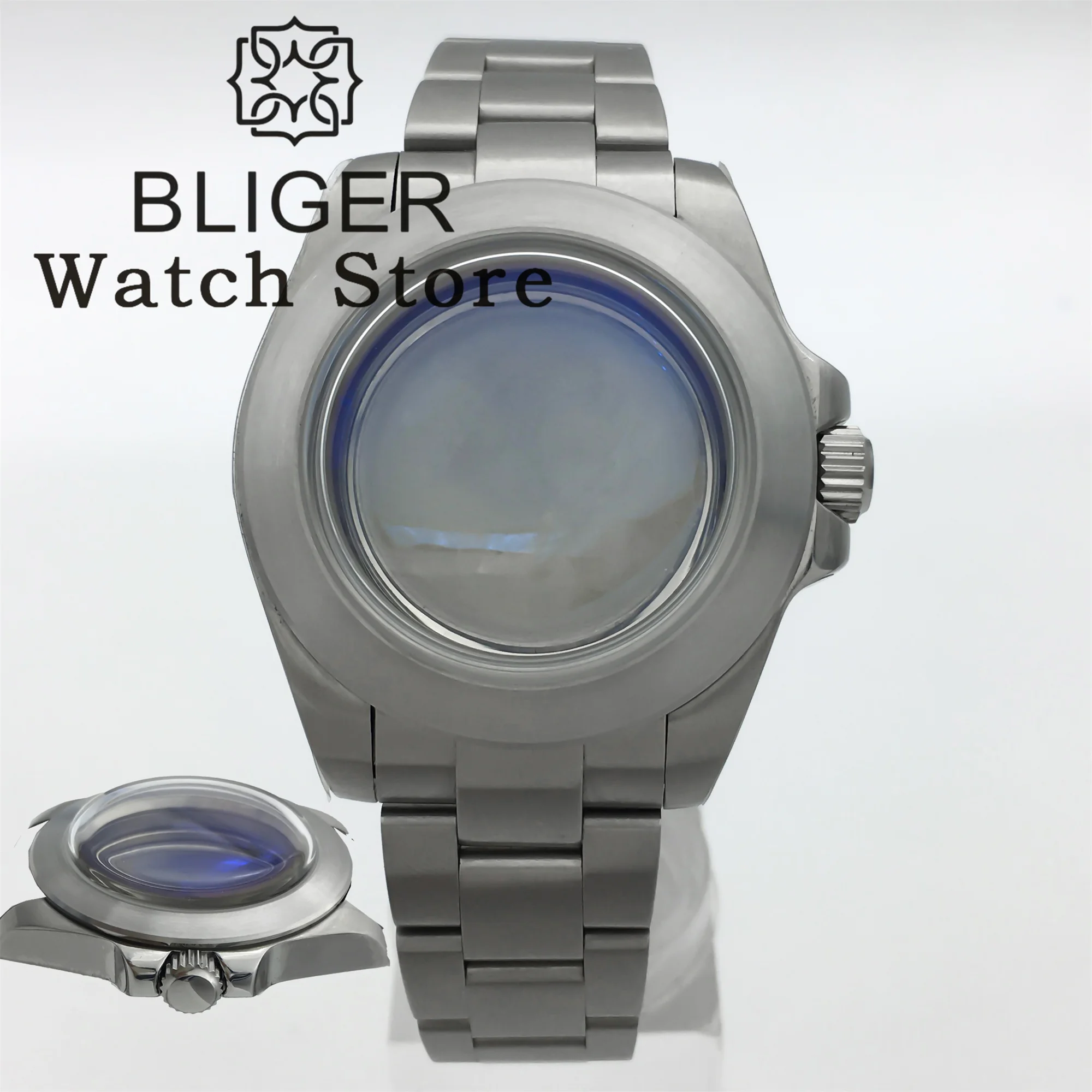 

BLIGER 40mm Brushed Dive Watch Case Stainless Steel Fixed Slope Bezel AR Blue Dome Glass Fit NH34 NH35 36 ETA2824 PT5000 Movemen