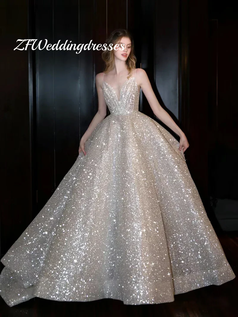 Customized Newest Wedding Dress A-Line V-Neck Neckline WIth Long-Open Back Sleeveless  Vestidos De