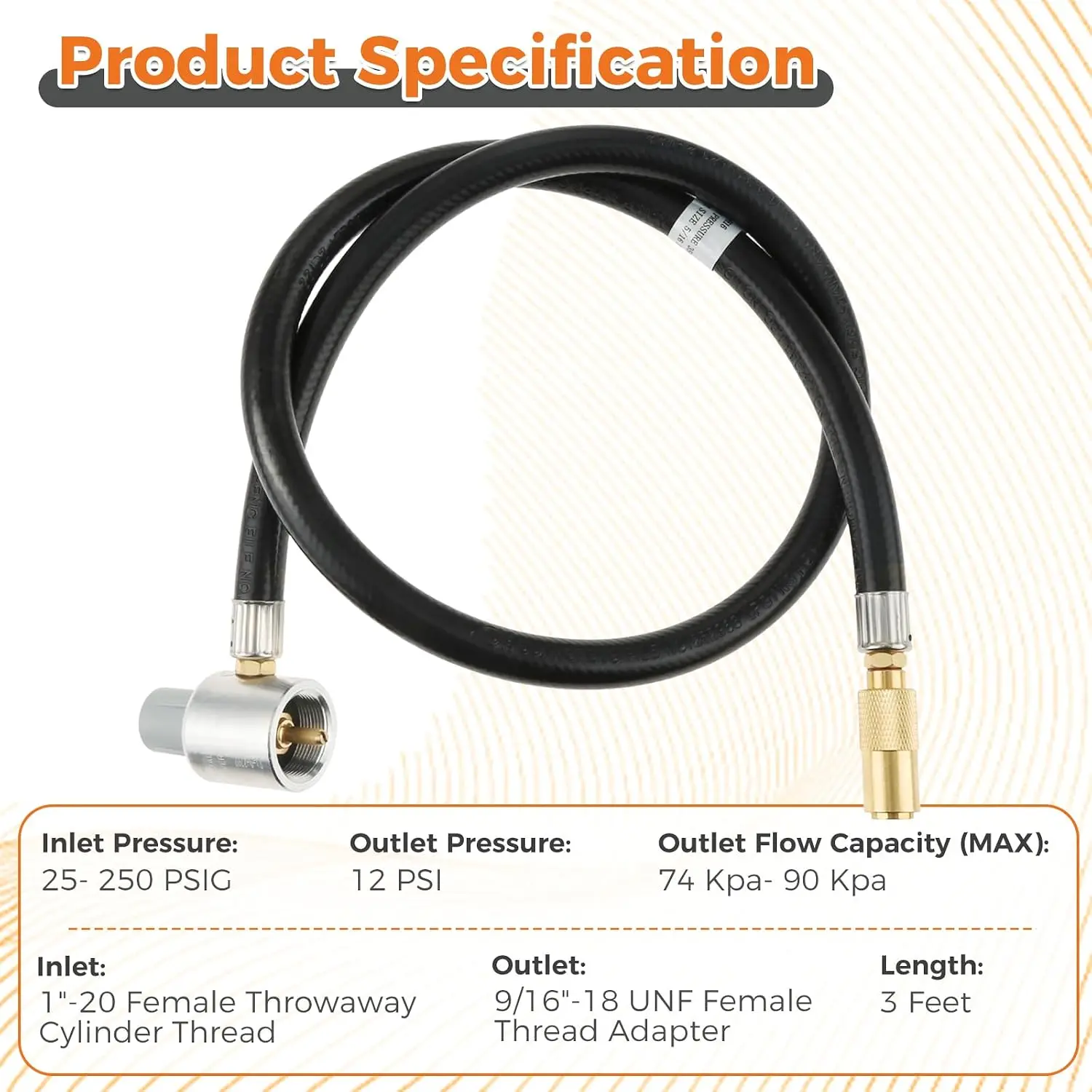 Propane Extension Hose Adapter 3 Ft Propane Regulator Extension Hose Connet to 1LB Tank, 12 PSI Compatible for Coleman Classic