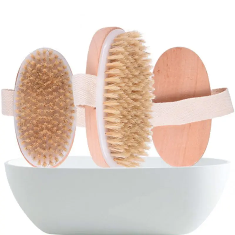 

Sdotter Natural Boar Bristles Dry Body Brush Wooden Oval Shower Bath Brushes Exfoliating Massage Cellulite Treatment Blood Circu