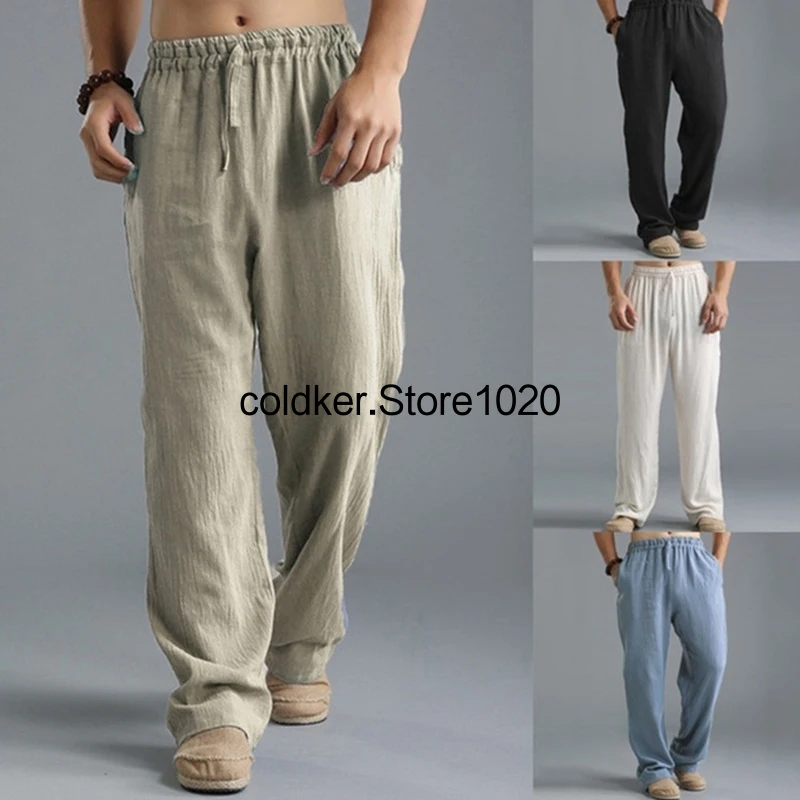 

Chinese Style Fashion Men Bottoms Medieval Vintage Pants Cotton Linen Loose Casual Breathable Sports Trousers