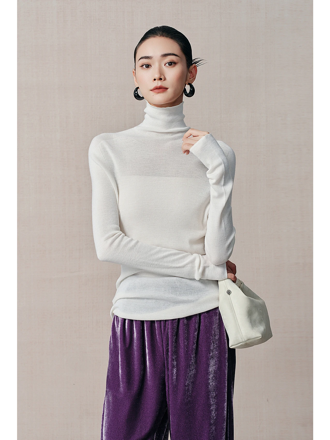 

High Ne Knitted Wool Base irt Women's Autumn Winter Sl Inteated Inner Wear Soft Merino Wool Slim Fit Commute Sle