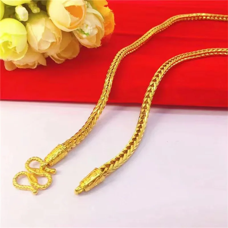 OUYADI Men's 24K Gold Snake Bone Necklace, AU999 Exquisite Craftsmanship