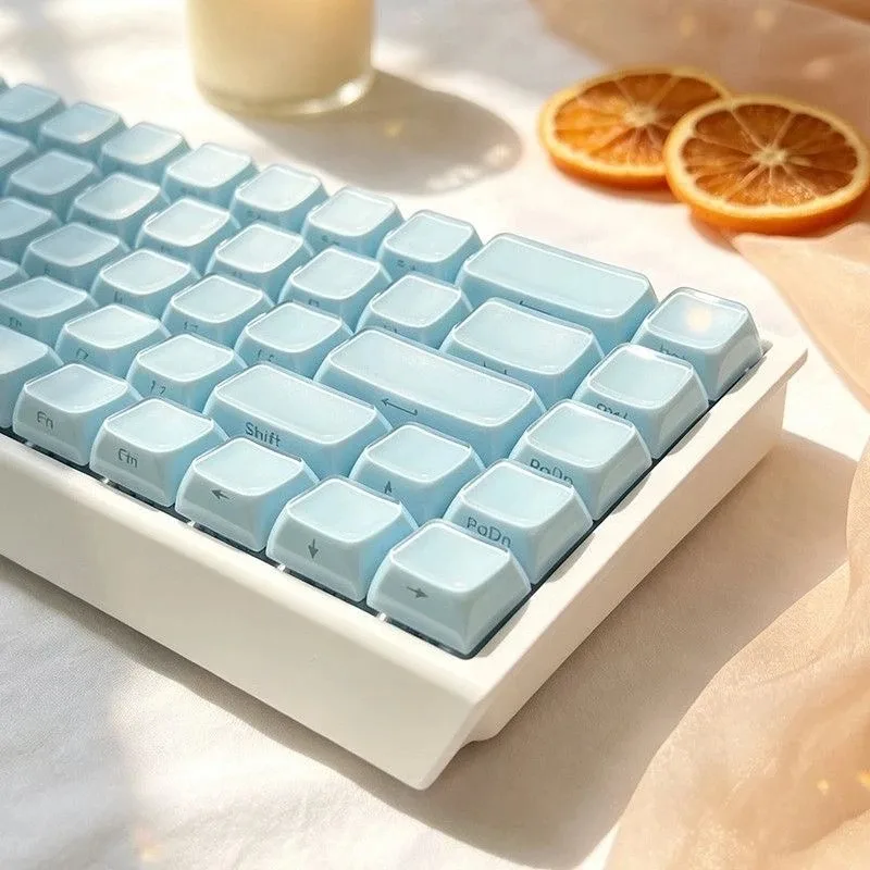 Korean English Crystal Jelly Side Front Printed Keycaps for Mechanical Keyboard 60 75 80 90 100 Layout Key Caps Pink White Blue image 4
