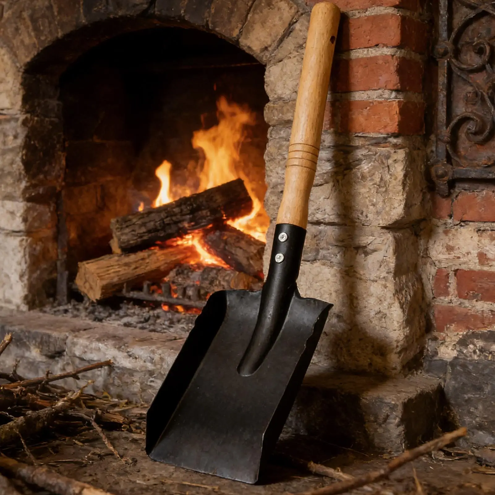 Fireplace Shovel Wooden Handle Coal Scoop Ash Shovel for Wood Stove for Stove Barbecue Outdoor Garage Charcoal Backyard