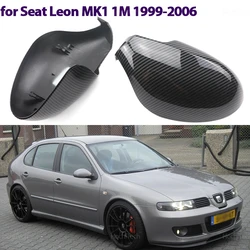 For Seat Leon MK1 1M 1999-2006 Car Rearview Mirror Cover Side Wing Protect Frame Covers Trim Carbon Look and Bright Black