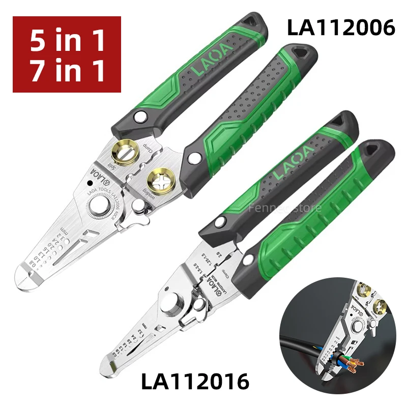 

LAOA 7 in 1 Stainless Steel Wire Stripping Pliers Multifunction Electrician Tools Cable Cutting Crimp Clamped LA112016 LA112006