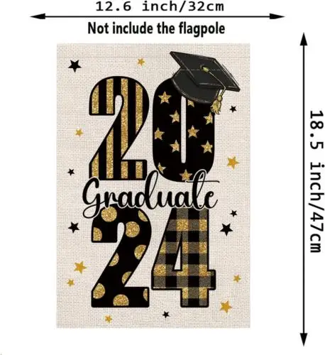 Congrats Grad 2024 Garden Flag Graduation Double Sided Bachelor Cap Indoor Outdo