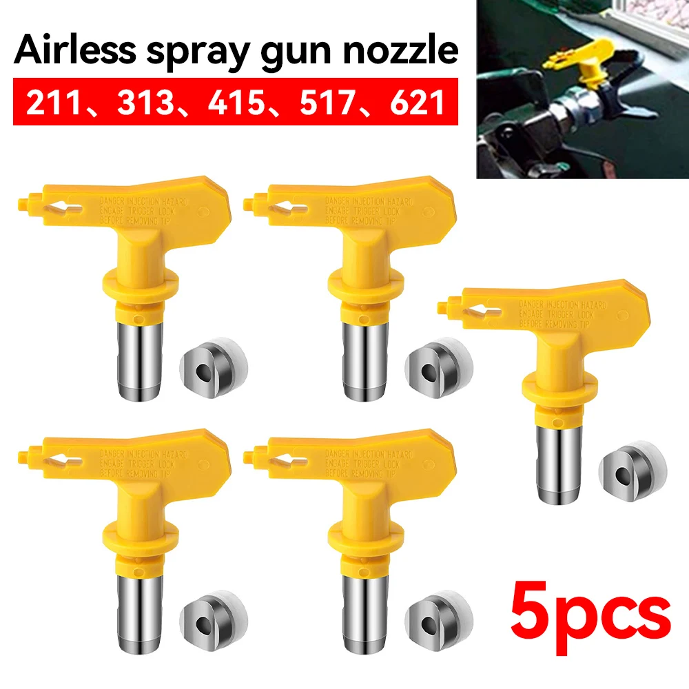 5Pc Airless Paint Sprayer Nozzles Set Reversible Spraying Machine Tips 211 313 415 517 621 Spray Guide Airless for Paint Sprayer