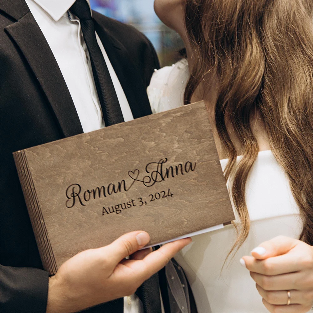 

Персонализированная деревянная гостевая книга с гравировкой, фотоальбом для пары, деревенская свадебная книга памяти, подарок на помолвку, свадебный подарок на память