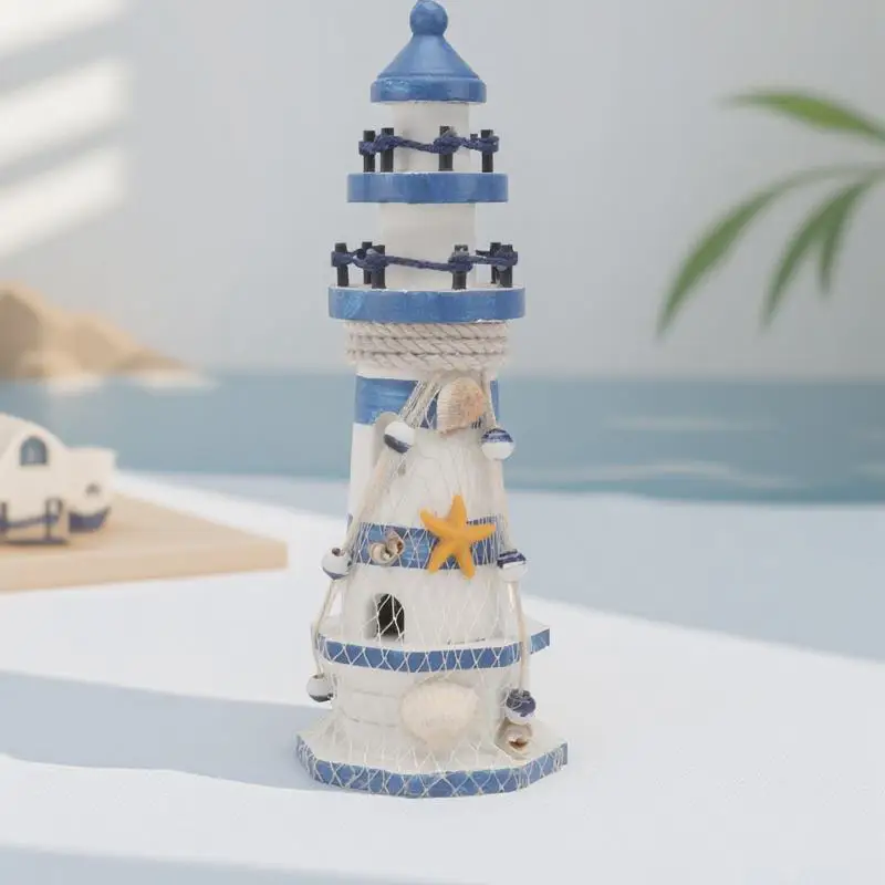 

Wood Lighthouse 23Cm Vintage Mediterranean Style Decor for Home Office Tabletop Decoration Unique Gift Idea Sea Ocean Theme