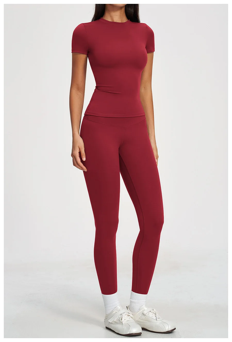 Yoga-Set 2-teilig Sportbekleidung Fitnesskleidung Yoga-Anzüge Damen Fitness-Set Trainingsanzüge Sport Langarm Crop Top Gym High Waist Leggings – Detail 27