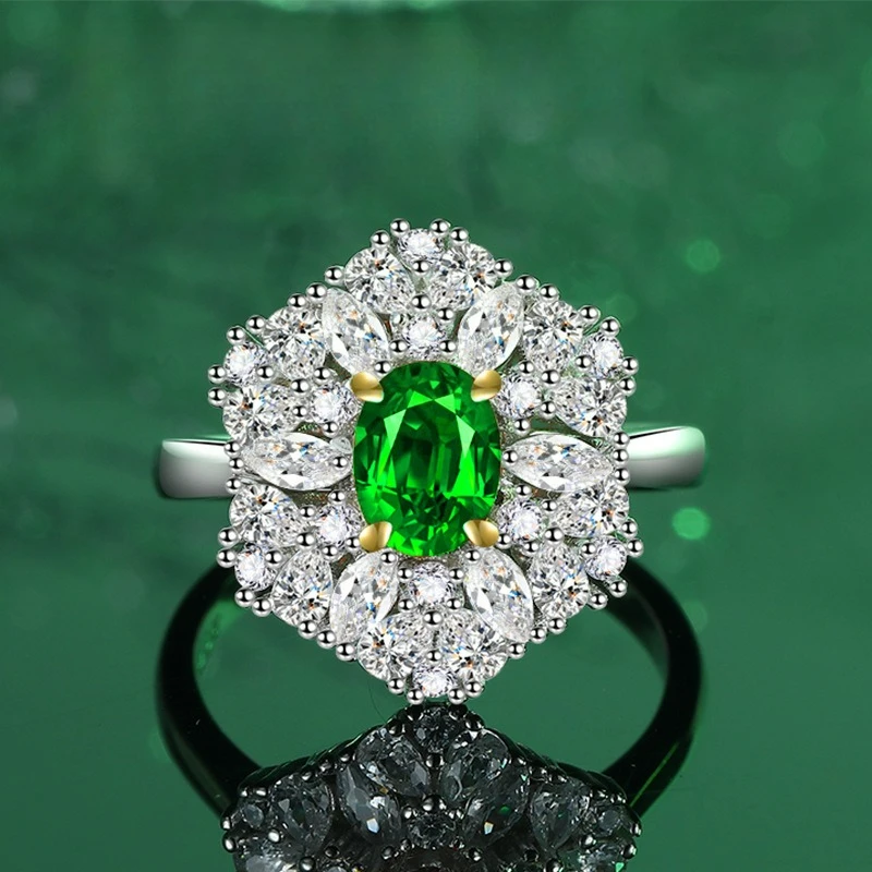 

PT950 Platinum Artificially Cultivated Gemstone Ice Flower Cut Padma Pink Diamond Green Diamond Women's Ring 3 Carat