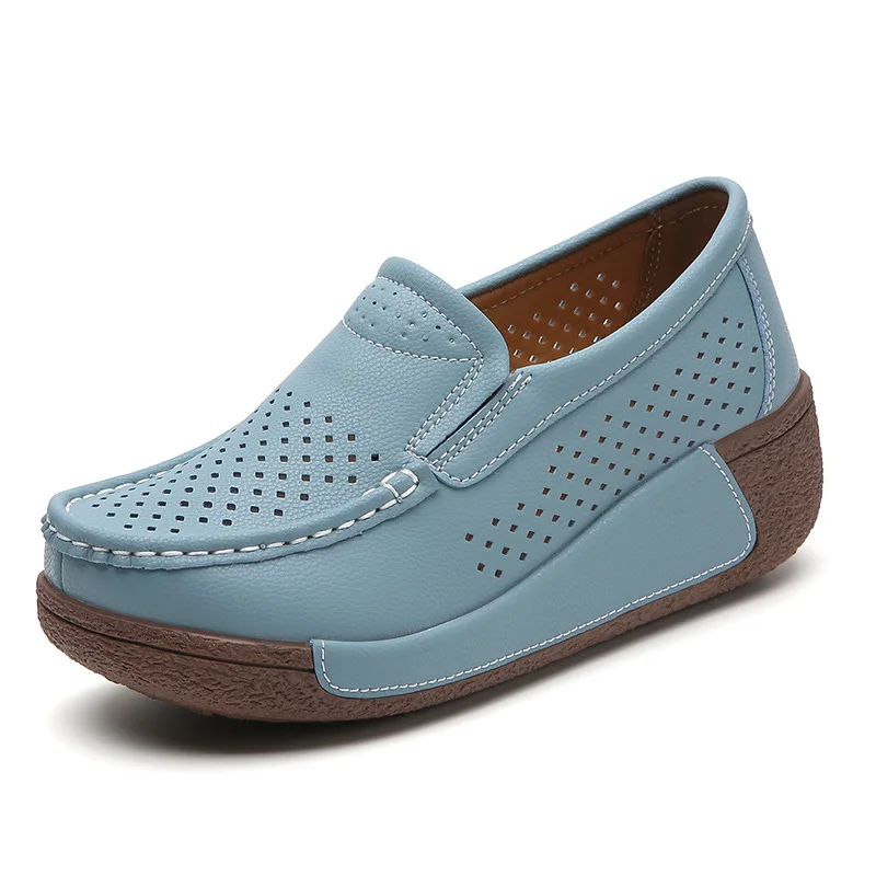 Mocassini con plateau piatto da donna estivi mocassini da donna in pelle Pu cava scarpe da donna Slip On mocassino scarpe Casual bianche da donna