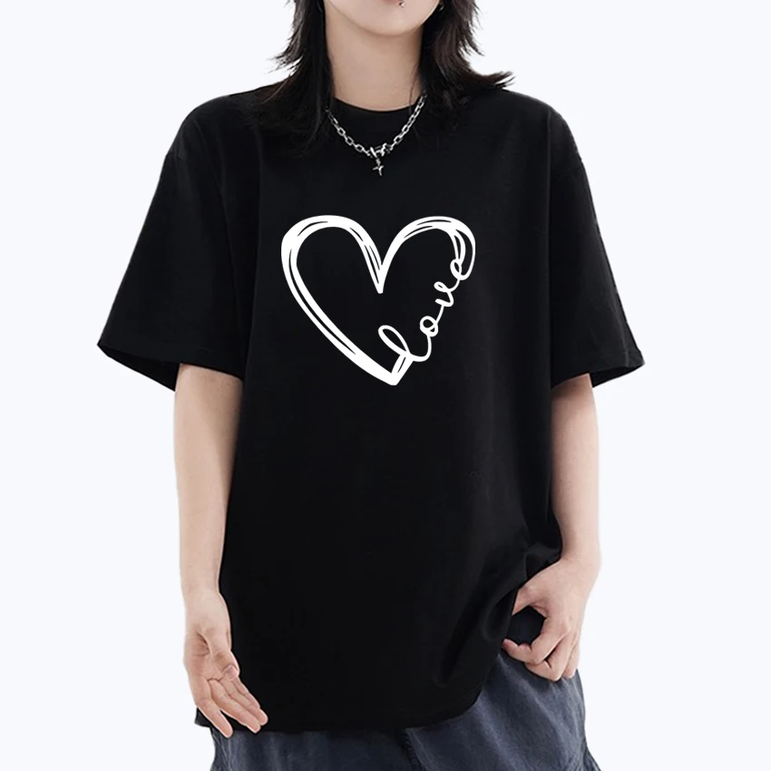 

Fashion Love Heart Printed Crew Neck Cotton Men Women short sleeve t-shirts Summer Oversized Tee shirt streetwear plus size top