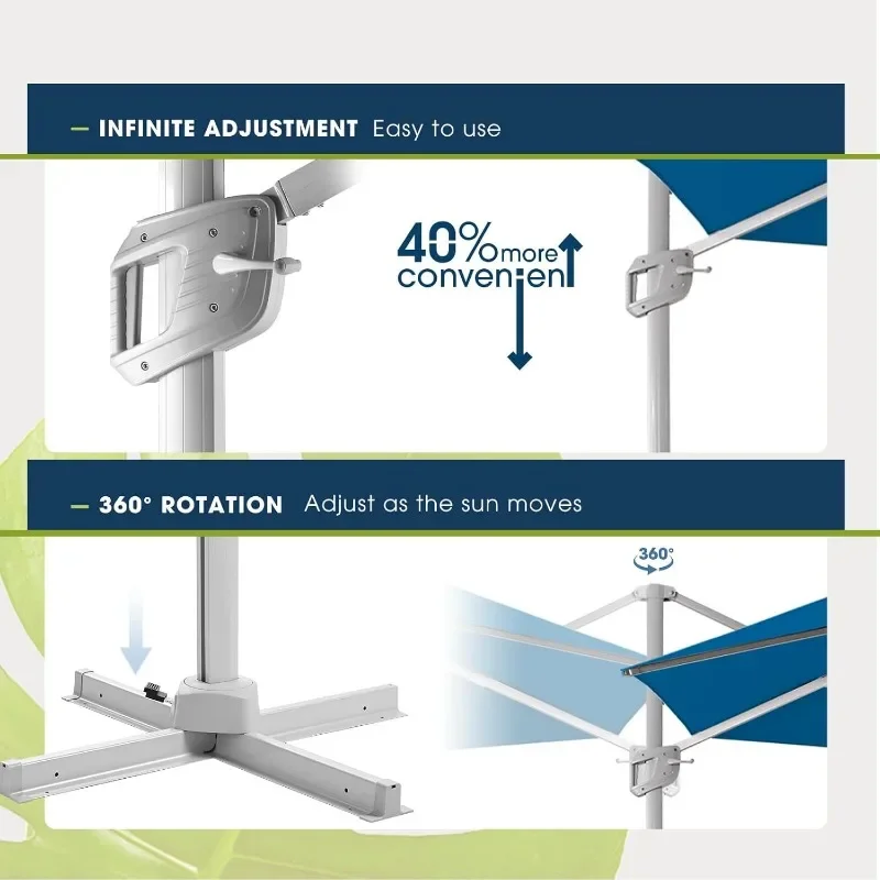 Sombrilla de Patio Cantilever, sombrilla Offset para Patio al aire libre con rotación de 360 ° y sistema de inclinación ilimitado, sombrilla resistente