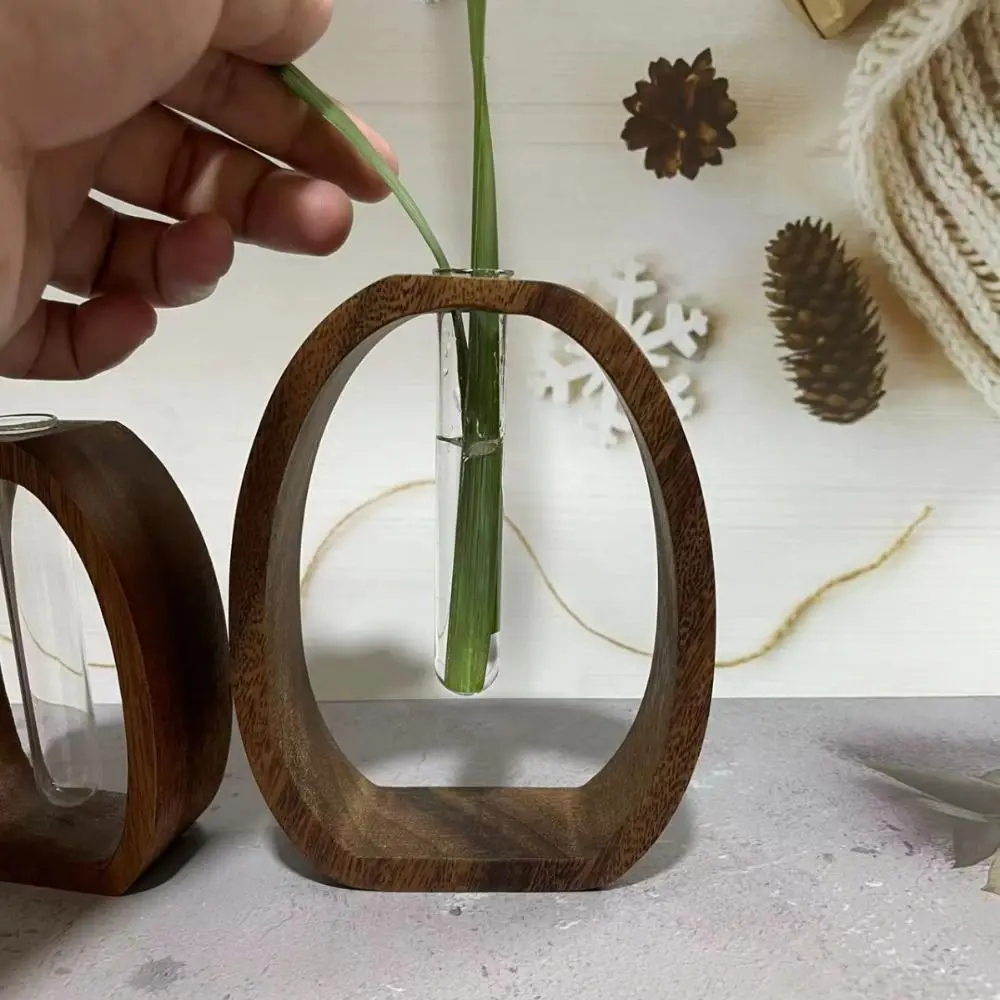 مزهرية صغيرة من الخشب الصلب من خشب الجوز، وعاء زهور مائي شفاف إبداعي، رائع وبسيط