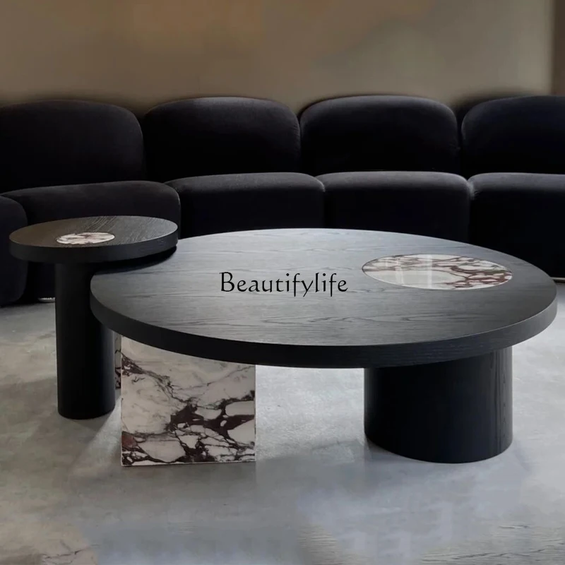 Light luxury rock slab coffee table round small apartment Italian minimalist coffee table