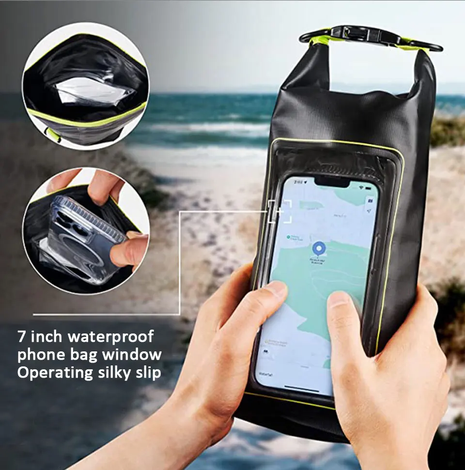 2L/5L Wasserdichte Trockentasche mit Touchscreen, Schwimmen, wasserdichte PVC-Tasche, Rafting, schwimmende Outdoor-Sporttasche, Aufbewahrungstasche für Surfbrett und Kajak – Detail 6