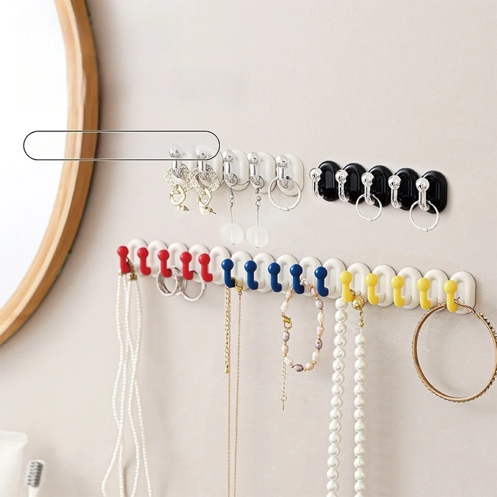 Bathroom Organizer Silver Plated White Wall Mounted Hook Sturdy Plastic Construction Double-sided Tape Included