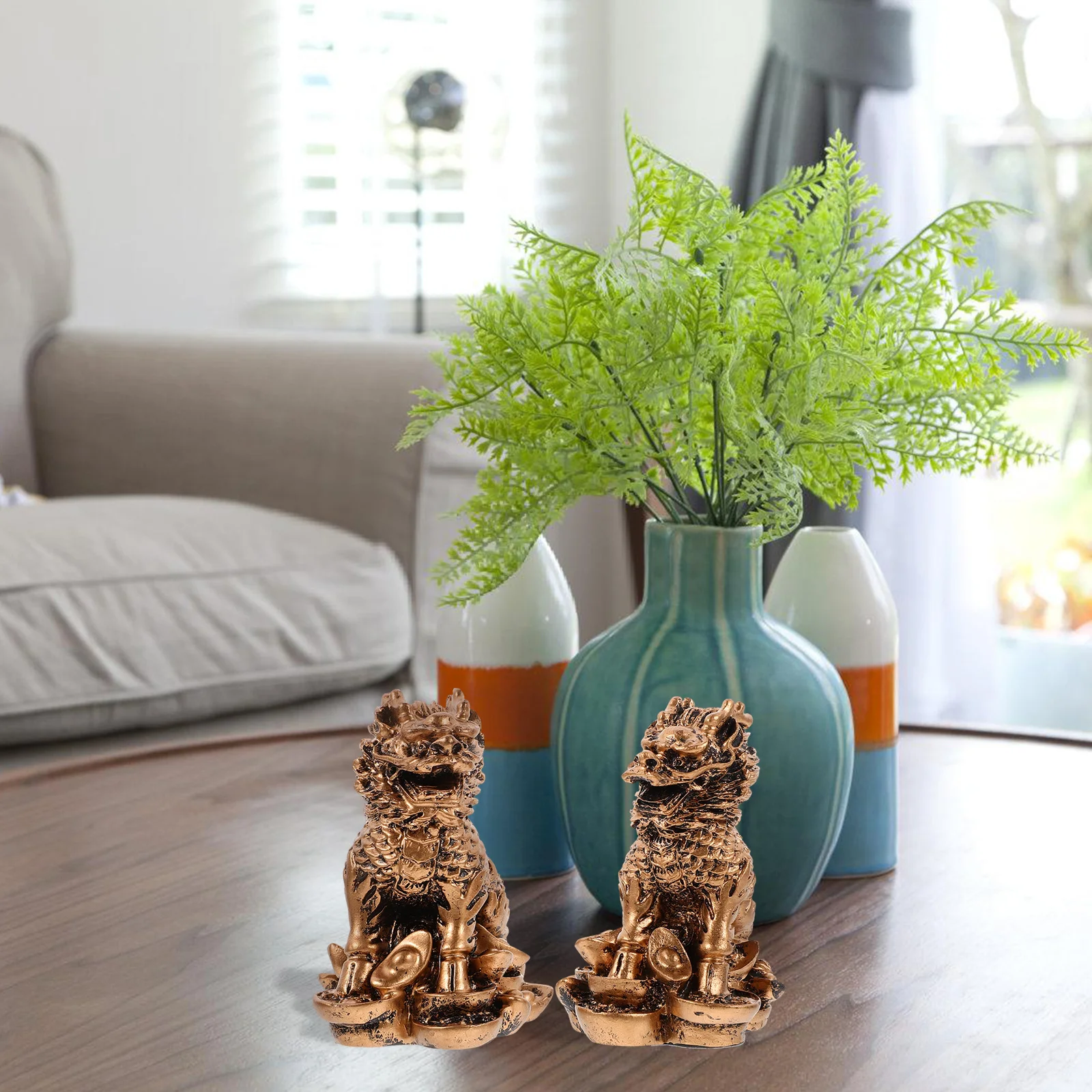 

1Pair Kylin Statue Resin Craft Design Decoration for Home Office Party Table Decor Table Figurines Kylin Statue