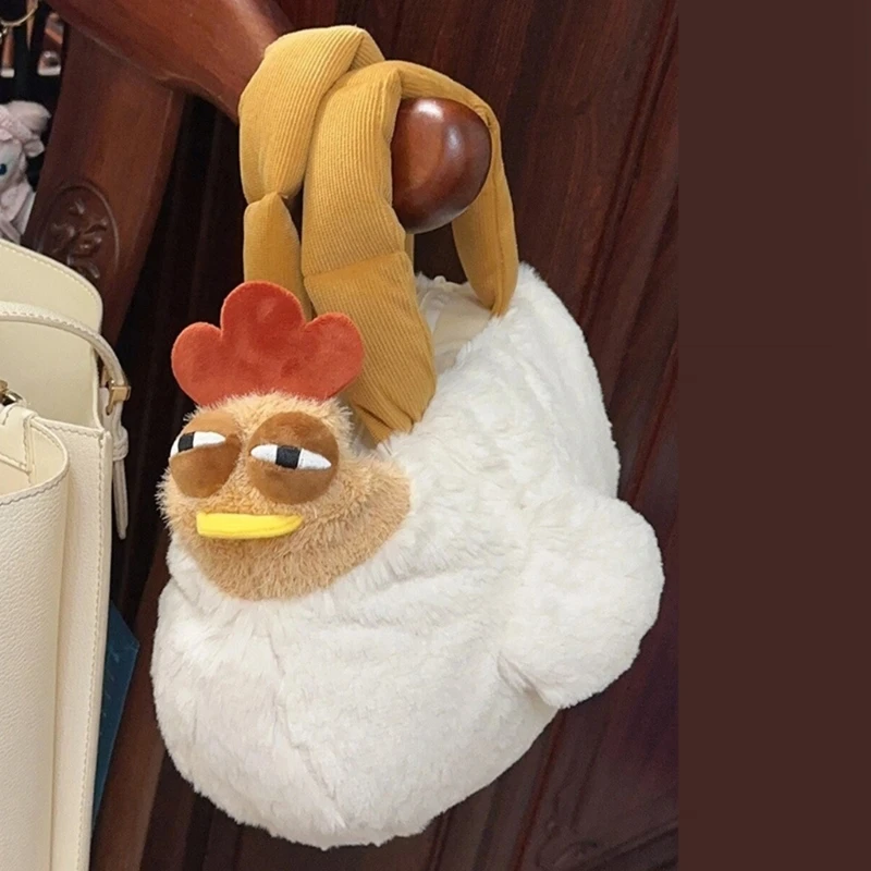 E74B Cute Cartoon Chicken Plush Bag Stuffing Animal Doll Shoulder Bag Large Capacity Crossbody Handbag Purse for Women Girls