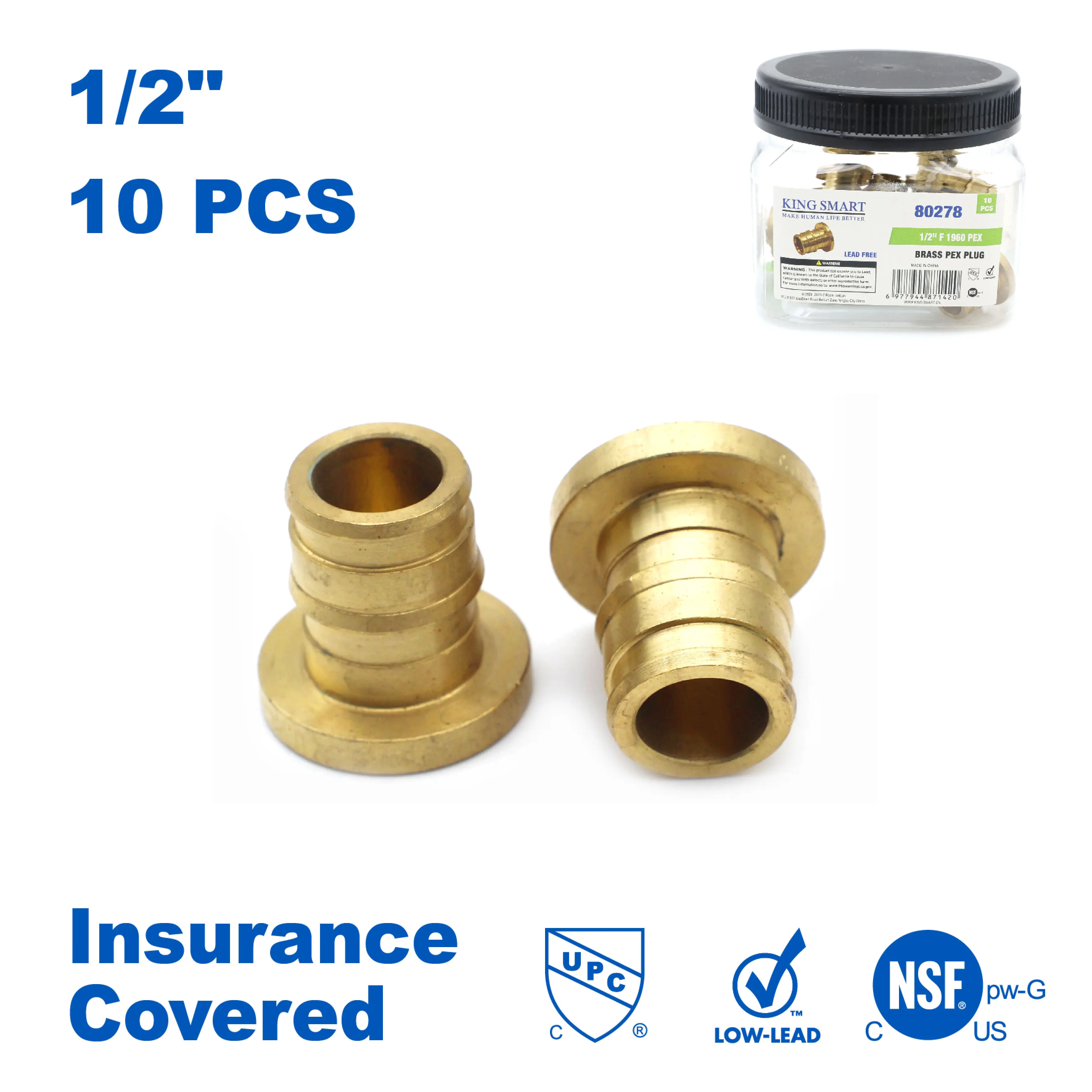 

KING SMART 1/2" F1960 PEX Plug; PEX A Расширение 10 шт./корпус; Бессвинцовая латунь; 80278