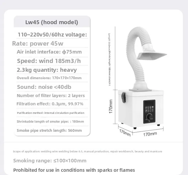 Mini purificateur de fumée à souder de bureau – Extracteur de fumée avec filtre à pointe de fer, élimination des odeurs et de la poussière pour usage industriel intérieur