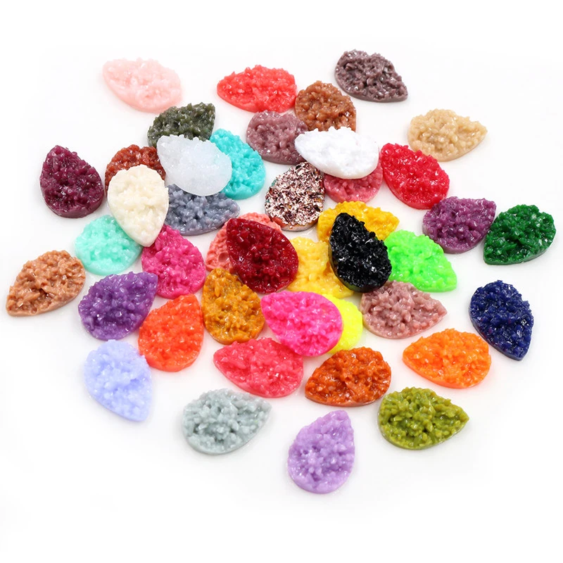 Nuovo 40pcs 10x14mm 13x18mm Goccia Stile Flatback Druzy Cabochons Della Resina per la Collana Orecchini FAI DA TE Accessori Per Monili Che Fanno I