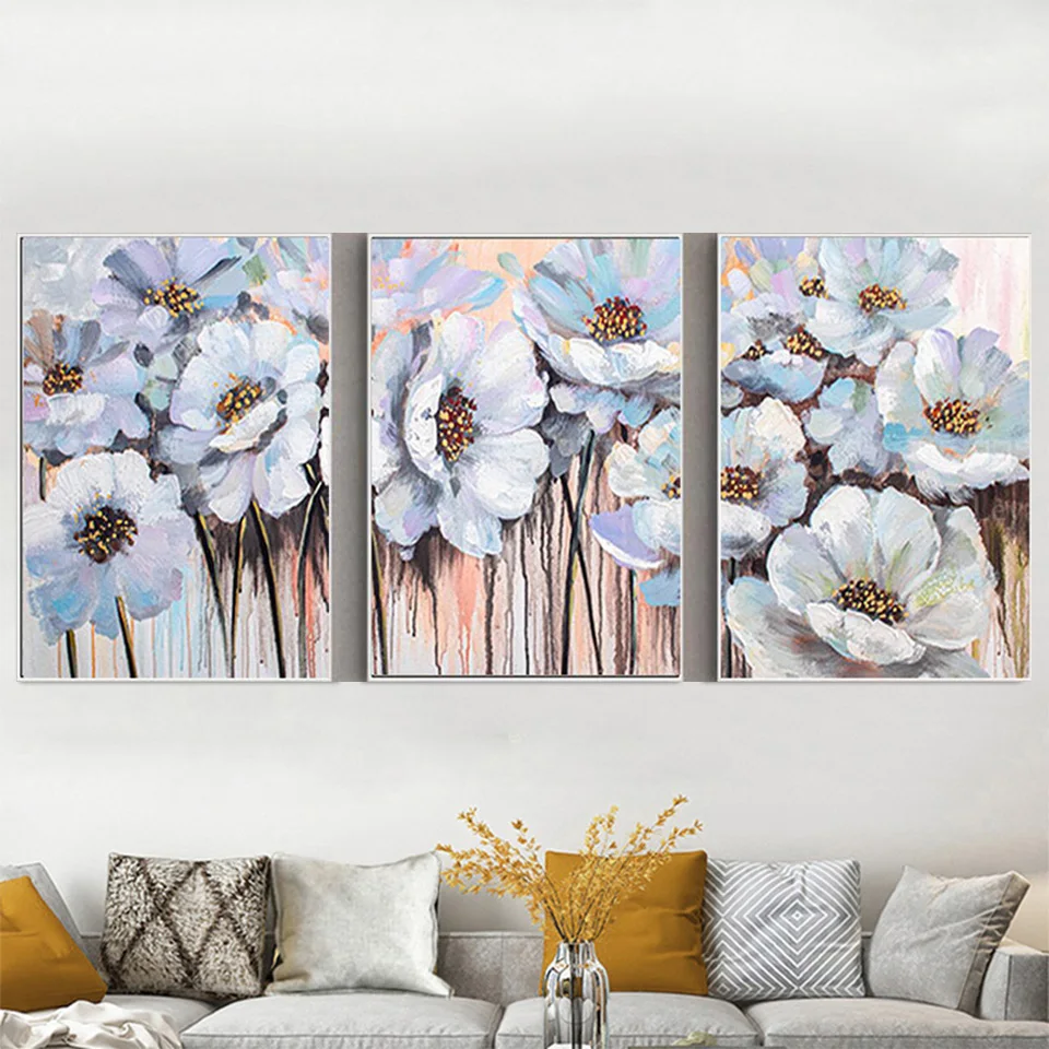 Triptych White Flowers Diamond Painting Vintage Flora Diamond Embroidery 3pcs/set Rhinestones Pictures Mosaic Set Home Decorate