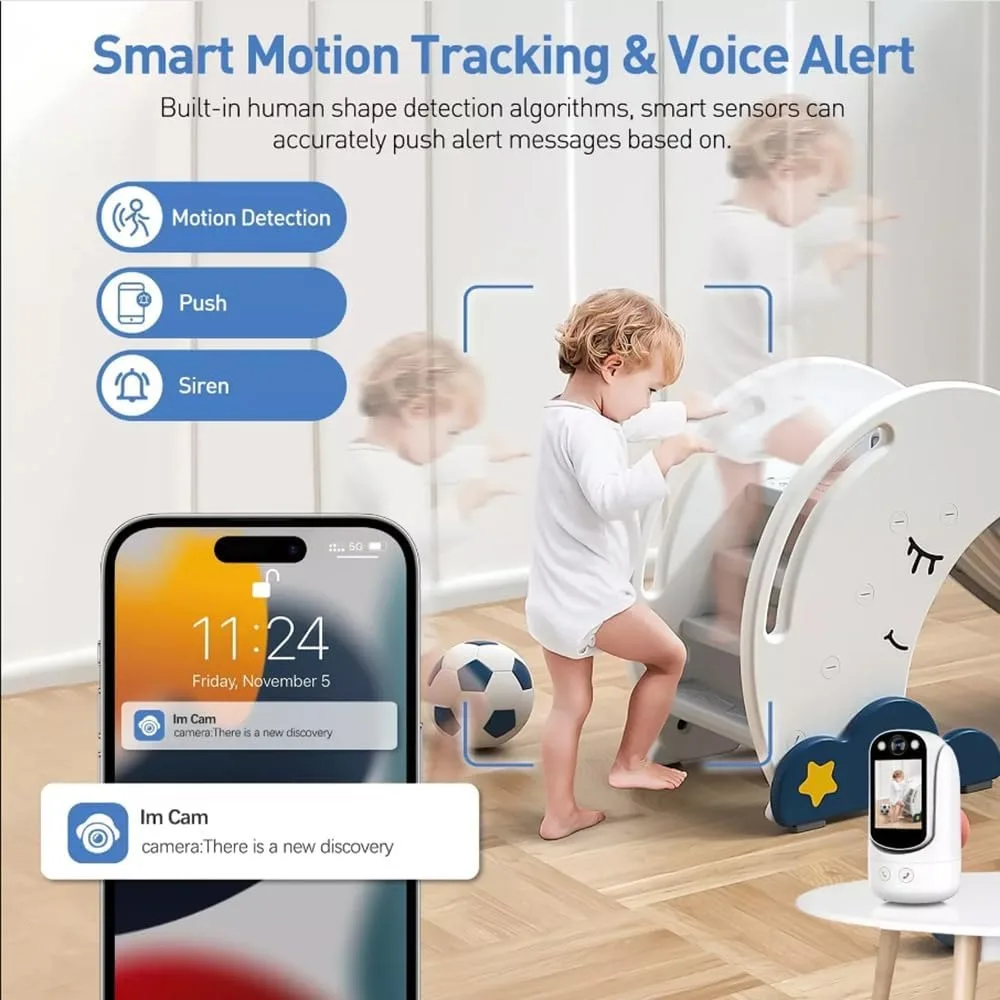 Videoanruf-Überwachungskamera für den Innenbereich, Kindermädchenkamera, Babykamera, Haustierkamera, 2-Wege-Videoanruf, 2-Wege-Audio, 360 ° Schwenk-/Neige-WLAN-Kamera für