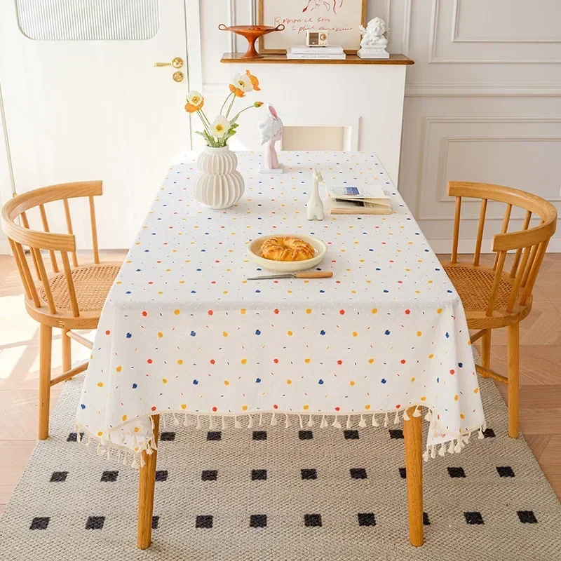 

Colored Dots Tablecloth Print Tabletop Reusable Machine Washable Multicolor Confetti Table Covers Kitchen Dining Room Decoration