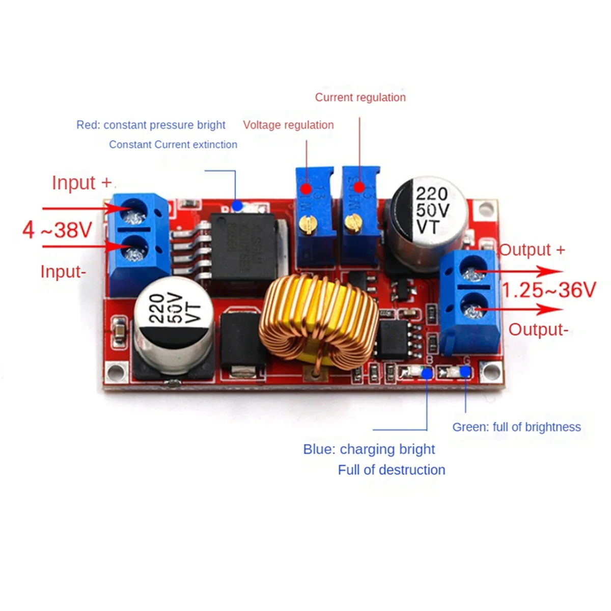 4pcs XL4015 5A DC to DC Power Converter 4-38V to 1.25-36V CC CV LED Driver Charging Board Lithium Charger Module