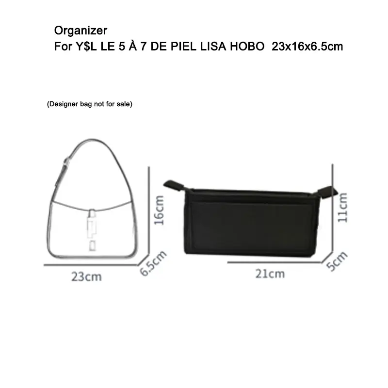 custom size color Purse insert organizer with Zipper Cover Fit for Y S L LE 5 À 7 DE PIEL LISA HOBO Bag 23x16x6.5cm